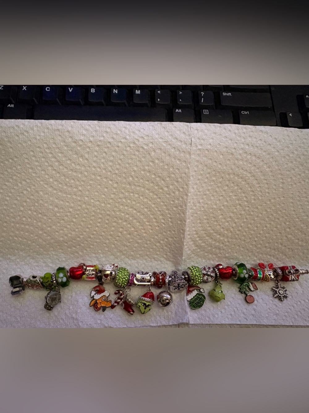 Pandora bracelet with Grinch theme charms